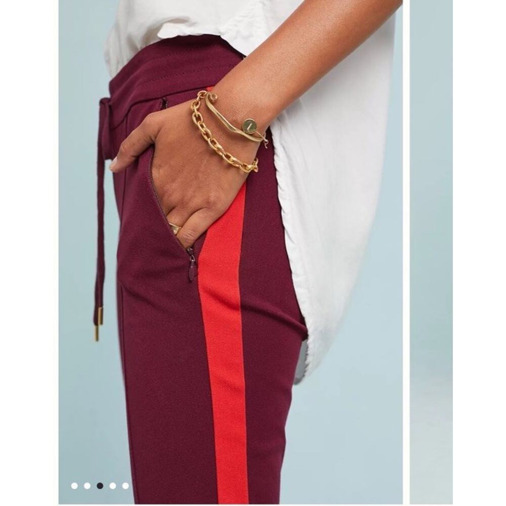 Anthropologie Burgundy Side Stripe Jogger Pants Sporty Chic Pull-On Trousers 4 - Picture 11 of 12